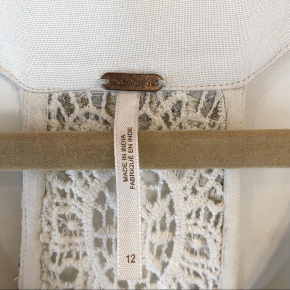 Free People Ruched Chiffon Hand Embroidered Maxi Dress in Color Creme - Picture 5 of 12